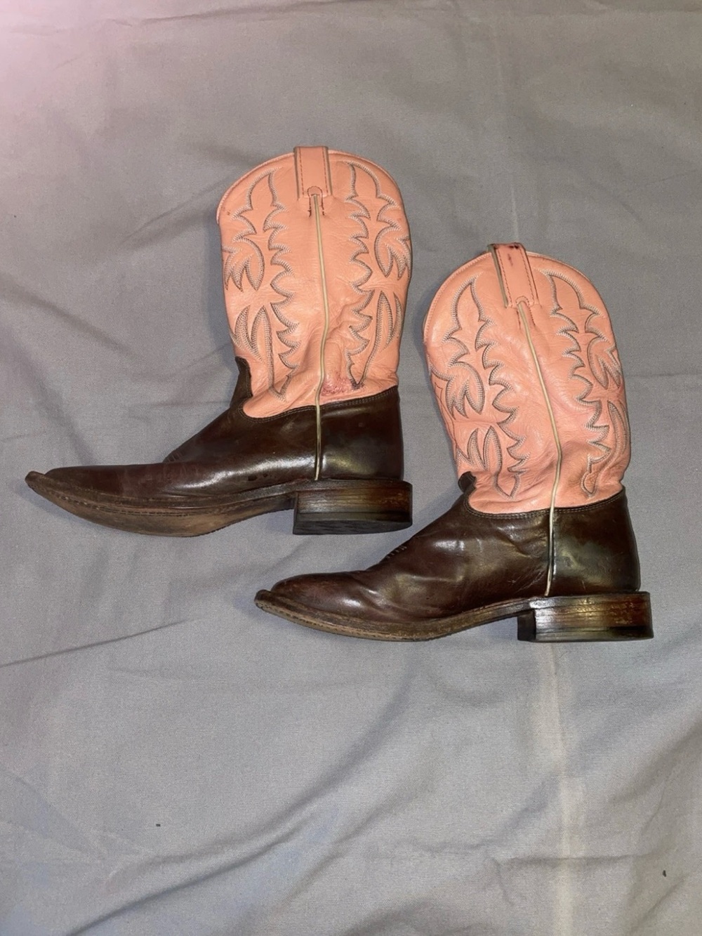 VTG Tony Lama Ltd Ed Womens Roping Boots Sz 8 1/2 Buck Rawhide Pink Brown